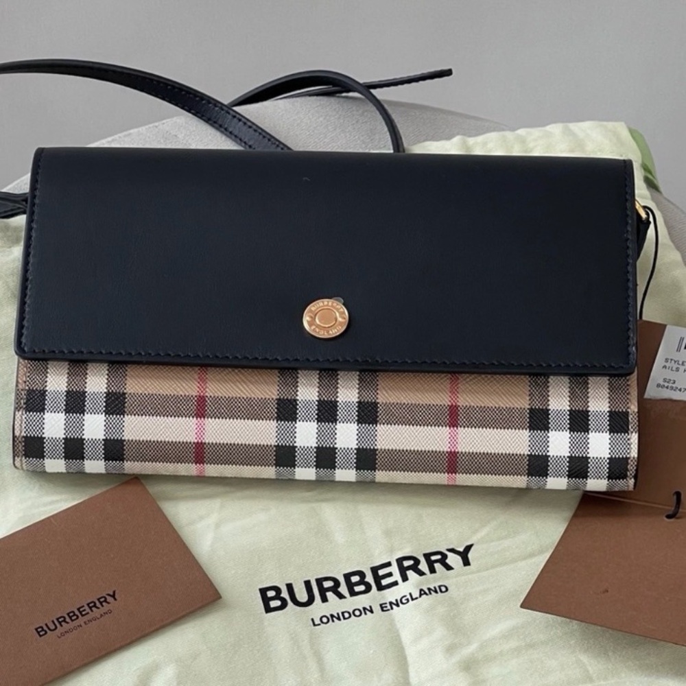 Burberry Black and Tan Check Leather Crossbody Bag